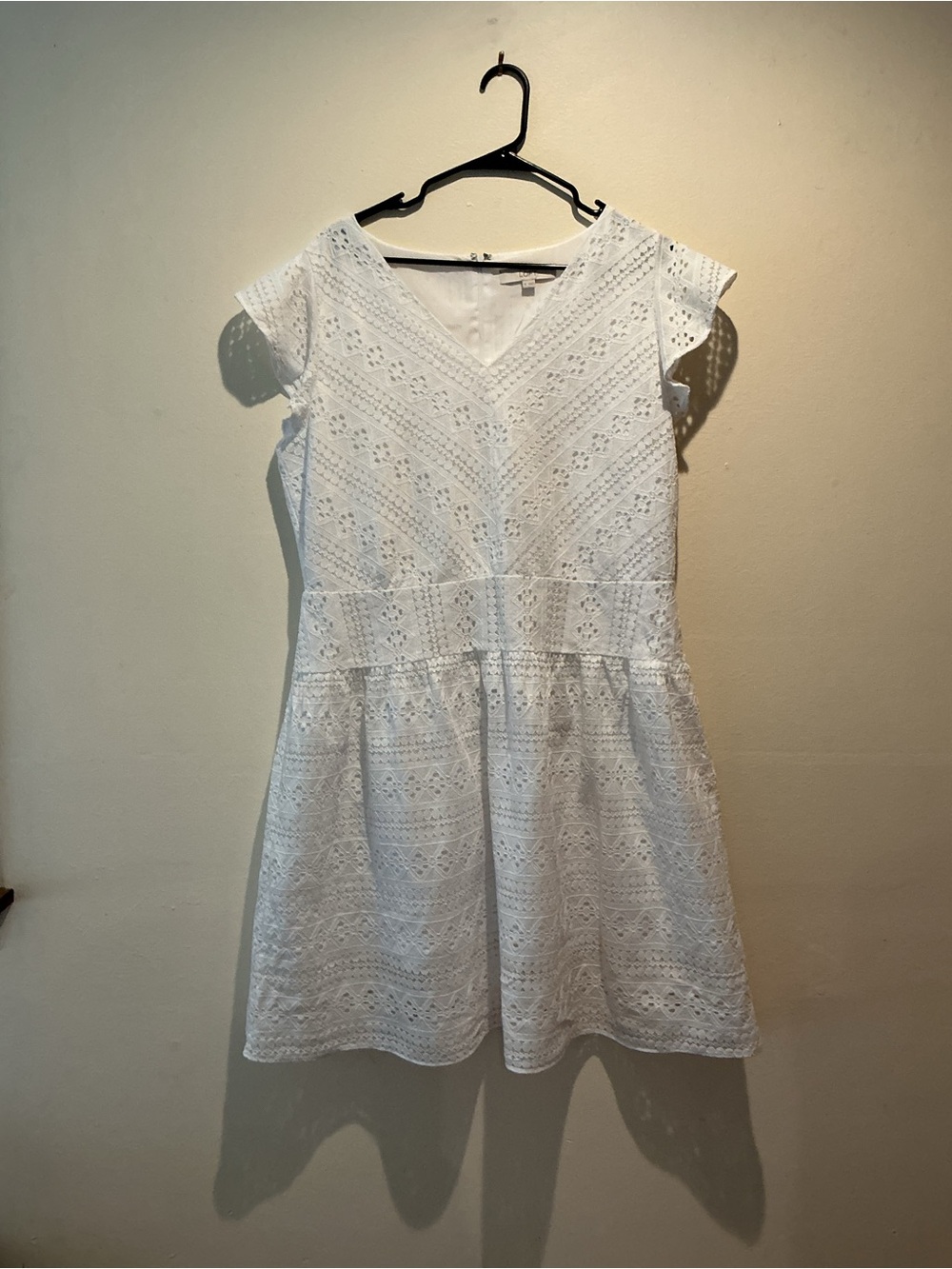LOFT White Eyelet Lace Fit & Flare Dress - Size 16